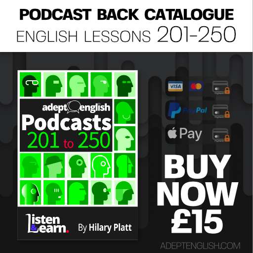 Learn to speak English audio lessons, episodes 201 to 250 back catalogue, bundle cover art.