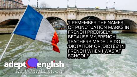French Flag on the river seine in Paris, France. An English language podcast all about English punctuation.