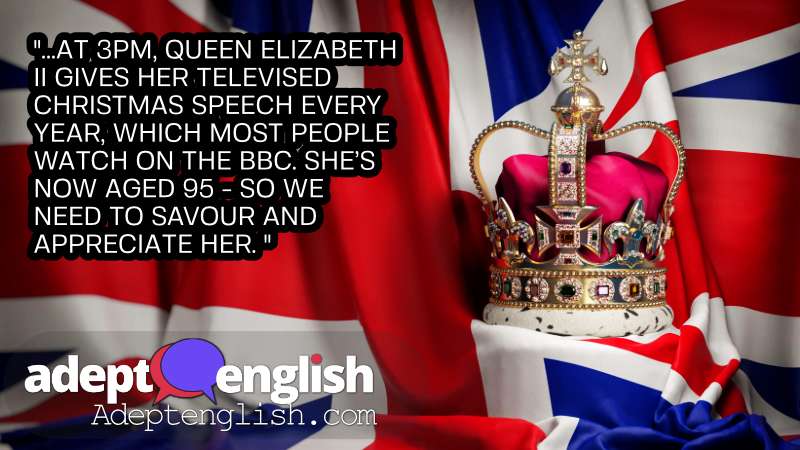 A photograph of a Union Jack flag and a queens crown. This holiday season, surprise your friends and family with these common English words.
