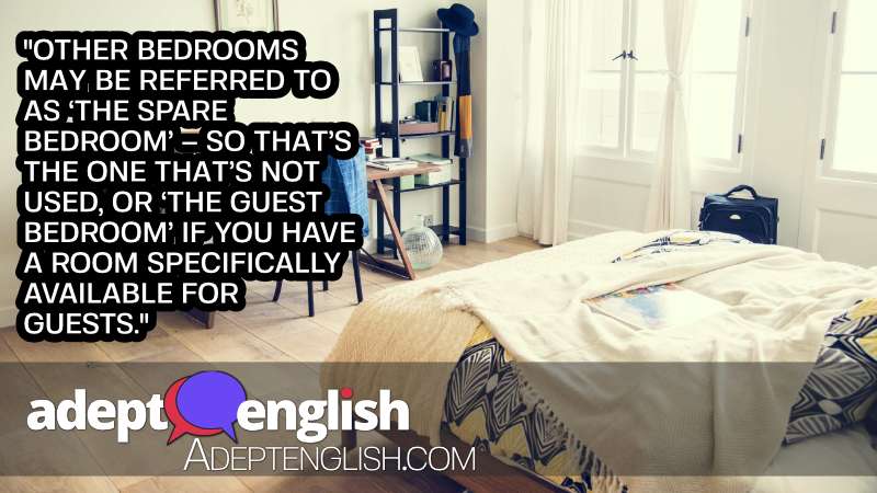 A photograph of a typical bedroom. Used to describe the rooms in a British home.