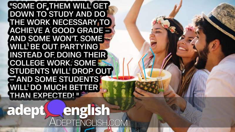A photograph of a students partying instead of studying.