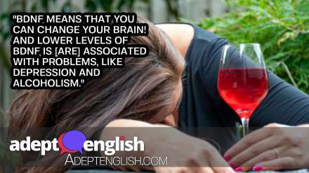A photograph of a drunk middle-age housewife drinking during day. An English conversation about your brain.