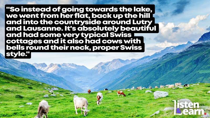 A photograph of cows in the Alps. Listening to real English conversations is the best way to see what you've learned, what English you really know and practice understanding what you don't know.