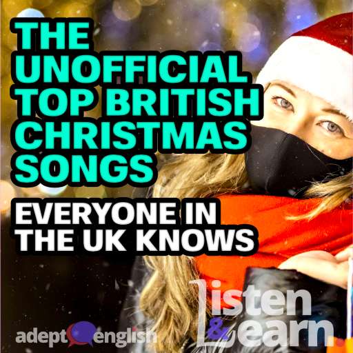 A woman in a black protective medical mask in a Santa hat at the window of a city shop with purchases in multi-coloured paper bags. English Christmas songs.