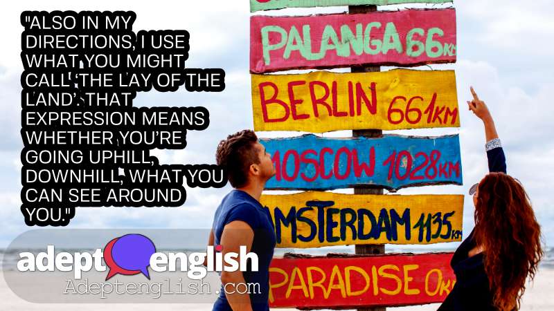 A photograph of people looking at a signpost. This English lesson will show you how to get there. It covers the vocabulary and key phrases for asking for and giving directions.