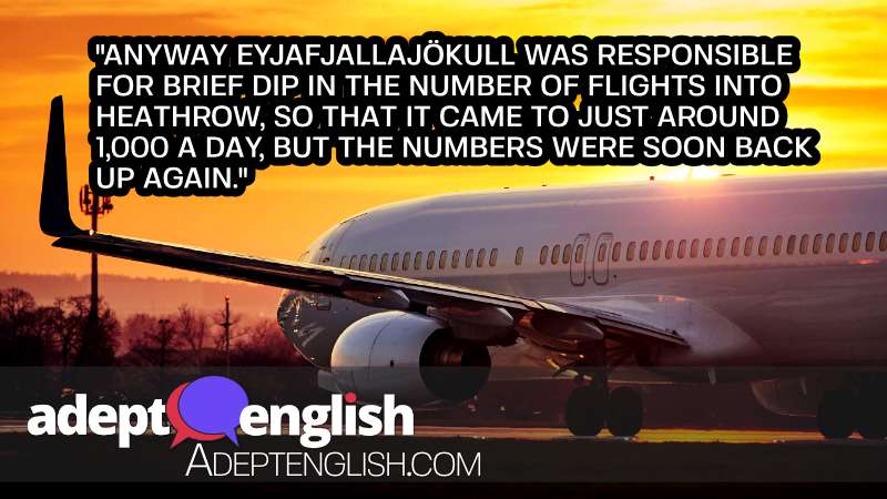 A photograph of an sirplane before take off on runway, our English conversation practice talks about the decline in air traffic in Heathrow