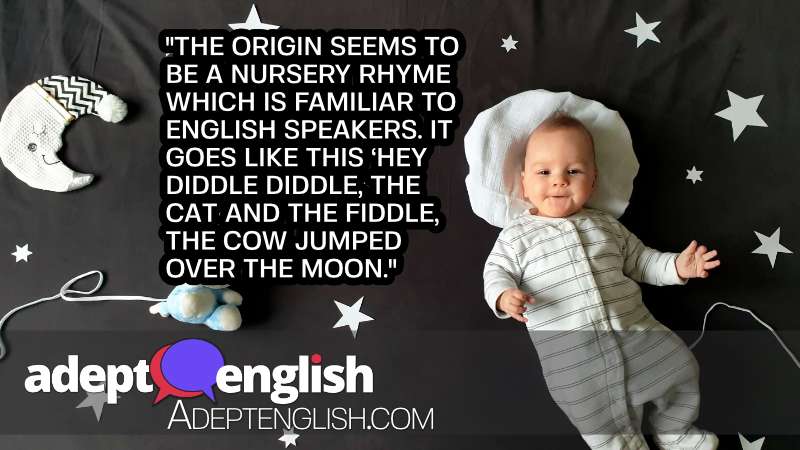 Portrait of cute baby lying on bed and posing as an astronaut. As we discuss English idioms related to the moon.