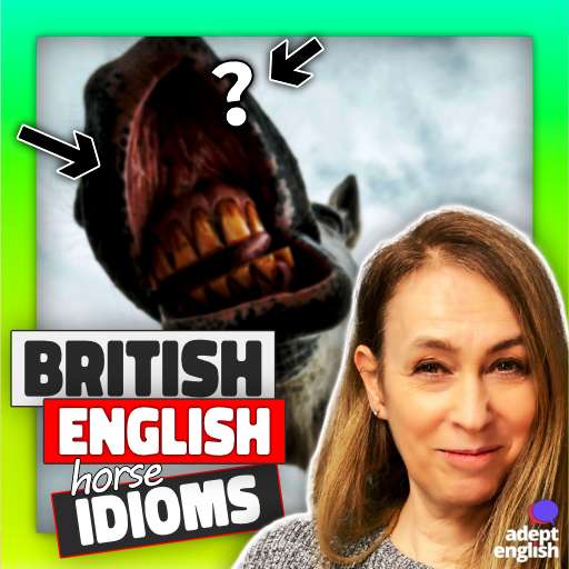 A close up photo of an open horses mouth. Become more fluent in your spoken English with this British English idioms audio lesson.