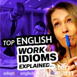 Your English teacher with office workers in the background. Listening to this podcast is a great way to expand your English, improve your communication skills, and learn many everyday business expressions and idioms.