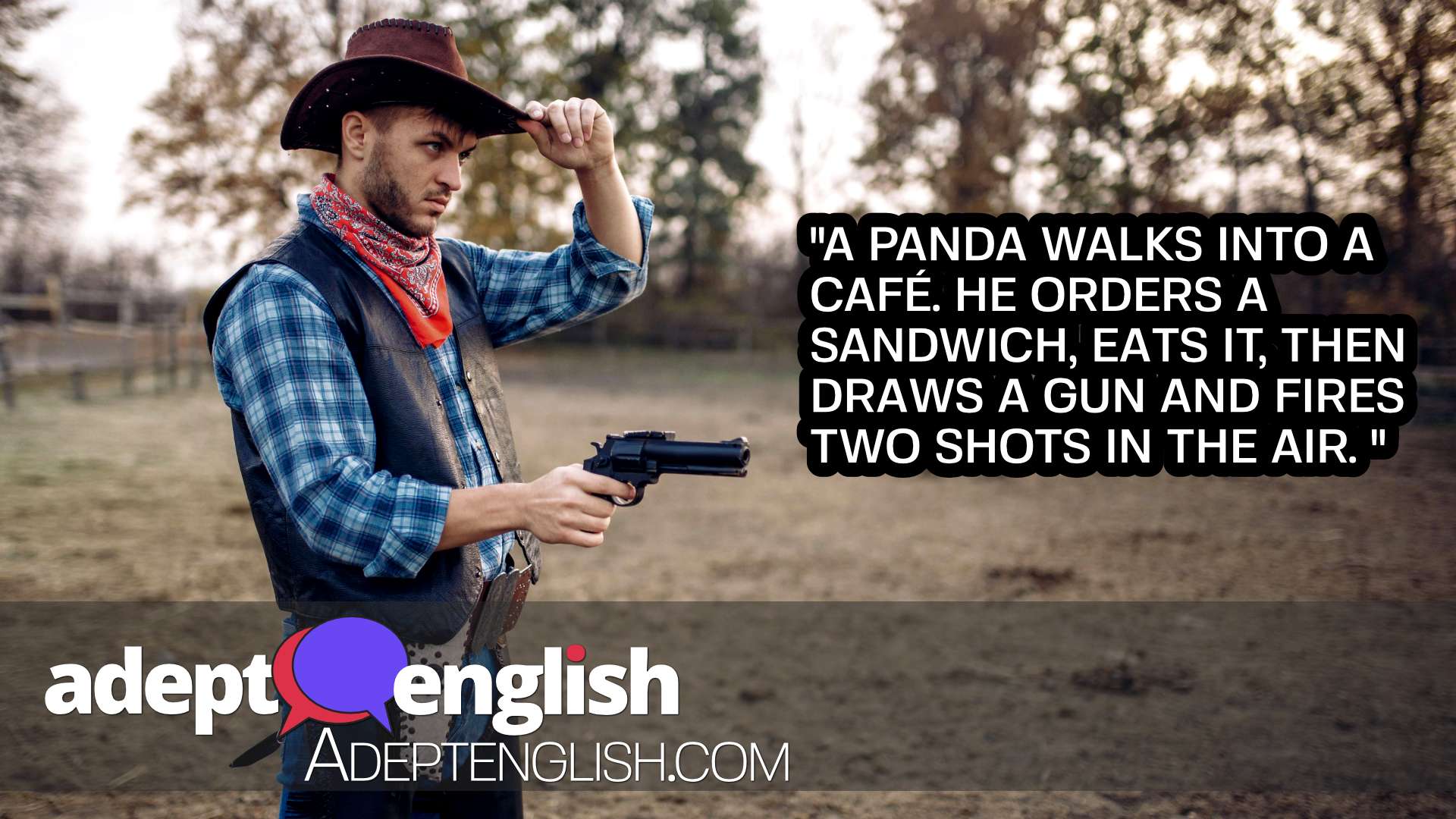 A photograph of a man dressed as a cowboy holding a gun. When we hear the word shoots we probably think more about guns than bamboo.