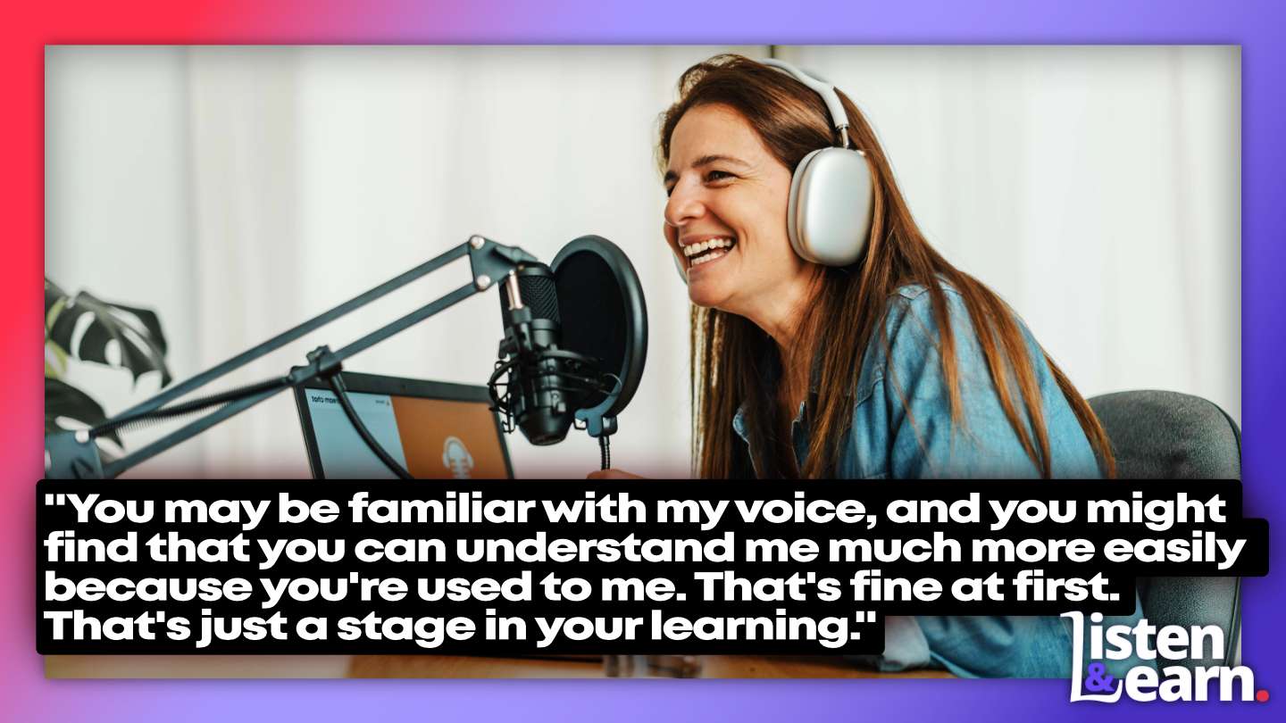 A photo of a podcast host. It's time to unlock the power of English language communication! Join us today and take your English language journey to the next level!