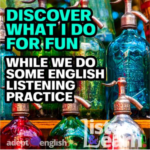A photograph of colourful vintage soda bottles, an example of antiques, in this English listening practice lesson.