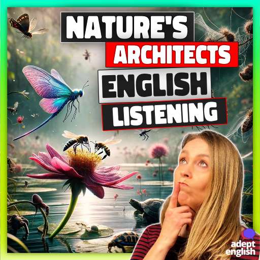 A thriving wetland scene with diverse wildlife and lush vegetation. Boost your English while exploring environmental concepts.