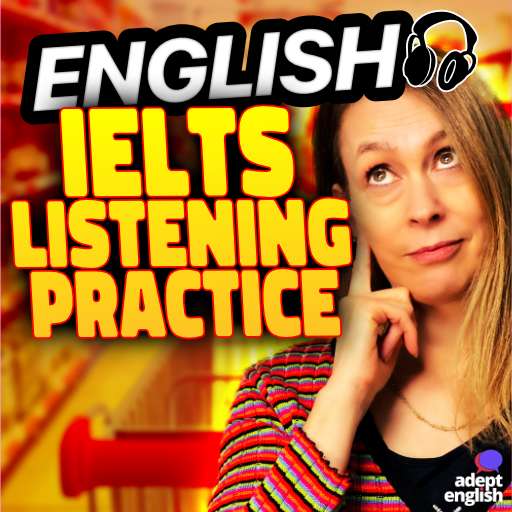 A shopping trolley in the middle of an aisle in a supermarket. An IELTS listening practice lesson on shopping in a British supermarket.