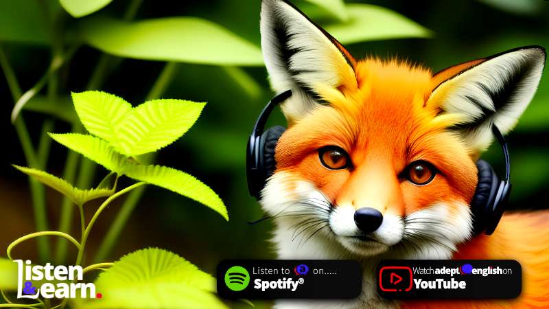 An image of a fox listening to our podcast with headphones. Want to improve your English fluency? Don't miss an episode! Follow and subscribe to our Learn English Through Listening podcast today.