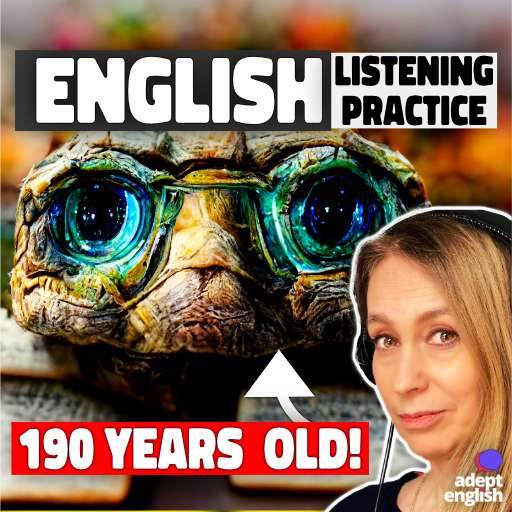 Digital art of a tortoise standing on papers. Today in our English listening practice lesson, we’ll discuss how scientists are learning from animals about growing old.