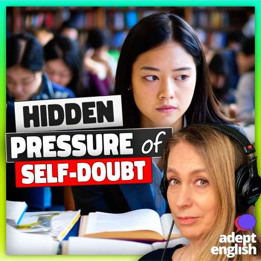 A high achieving PhD student looking worried. Learn to speak English fluently while understanding Imposter Syndrome.