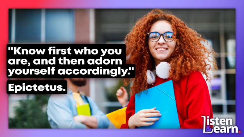 A photo of a curly red haired student smiling. Want to speak English fluently? Listen to our Adept English podcast and learn about the Johari Window while improving your skills