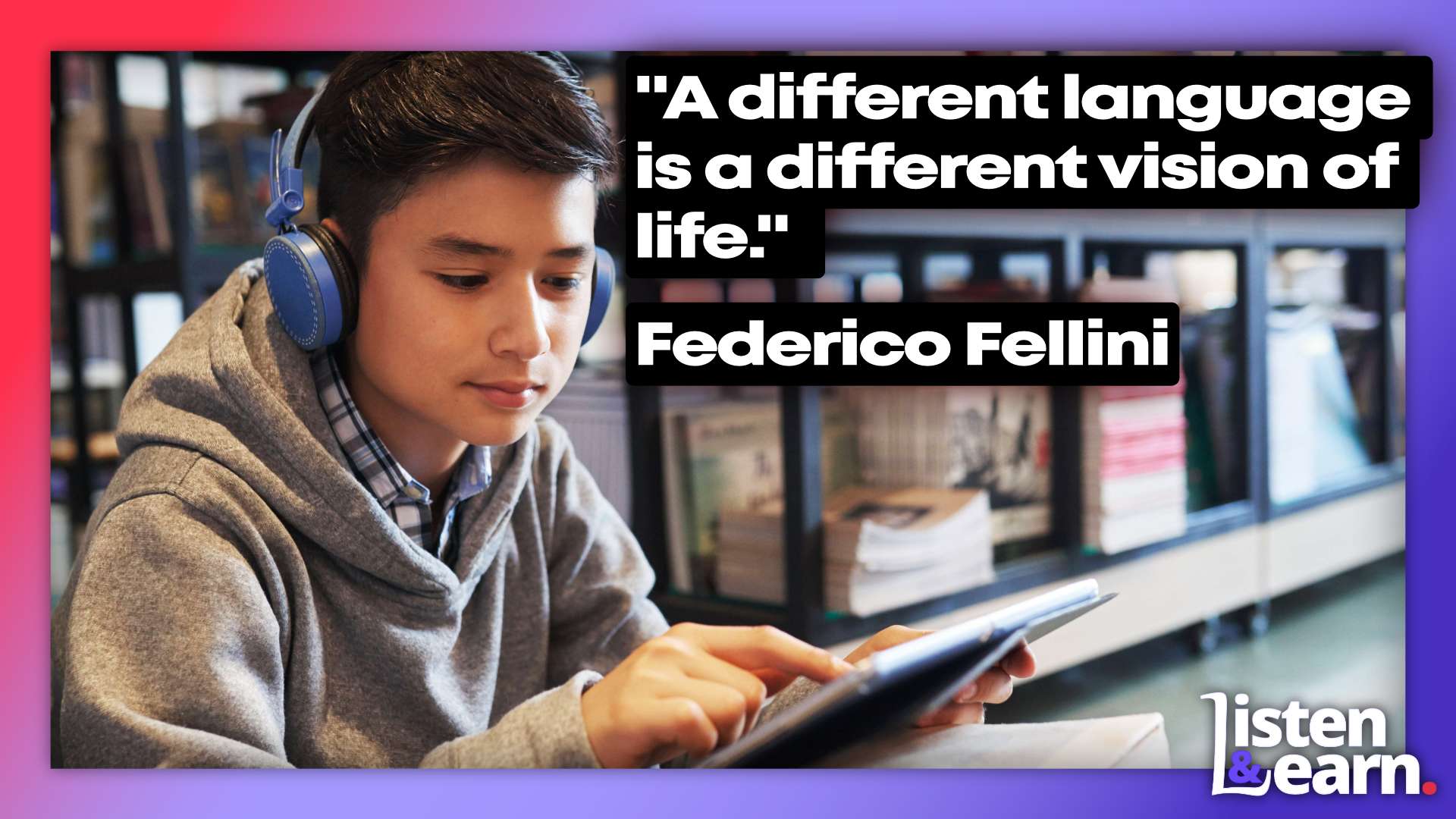 A young man learning a new language. Break language barriers, improve spoken English fluency today. Join thousands of learners benefiting from our podcast - subscribe now!
