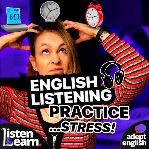A stressed woman working late at the office. Tips to help you manage stress while you improve your English language listening skills. Advice to ease your stress, so you’ll have a better time at work and at home.
