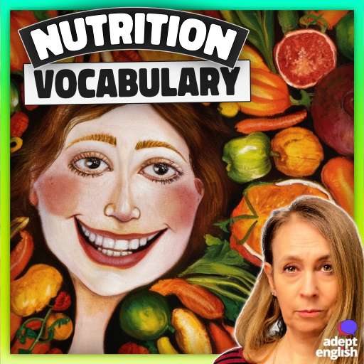A painting of a happy face surrounded by fruit and vegetables. Gain valuable insights and expand your English food vocabulary with ease