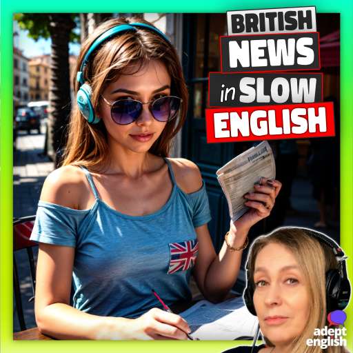 An AI image of a young woman reading the news in a hot Italian piazza. Boost your English skills effortlessly with our fun, news-based lessons.