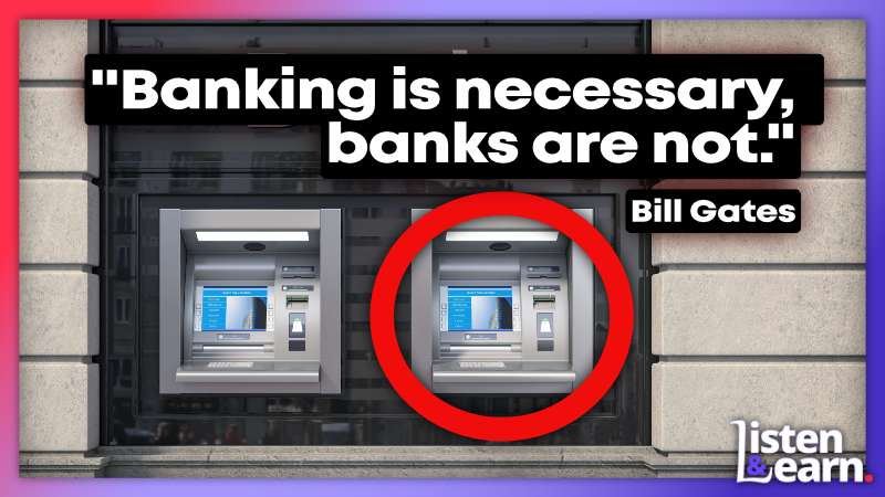 An image of bank ATM machines in a wall. Boost your English fluency by diving into real-world topics! Tune in, learn and grow.