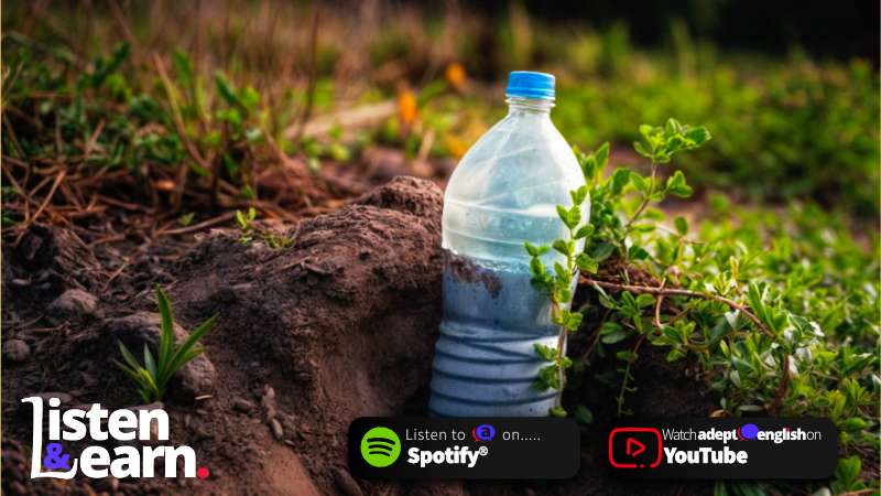 Plastic waste thrown into the environment and forgotten. Improve your listening skills with real-life, relevant content