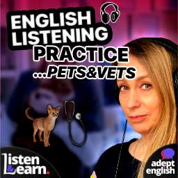 A photo of a lady veterinary doctor with a cat. Improve your English listening skills and understand native speakers in everyday conversations by listening to these easy to follow English podcasts.