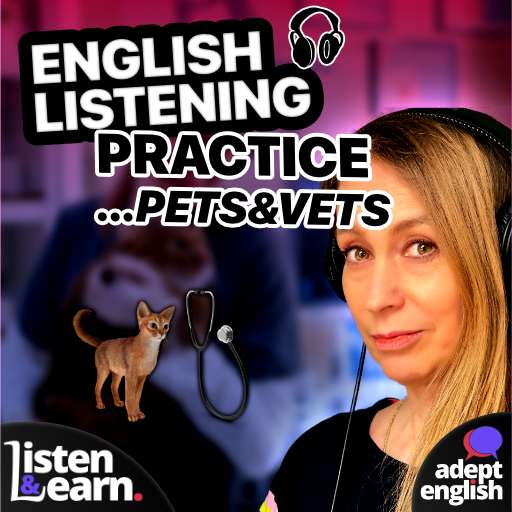 A photo of a lady veterinary doctor with a cat. Improve your English listening skills and understand native speakers in everyday conversations by listening to these easy to follow English podcasts.