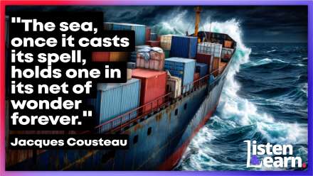 A container cargo ship in a rough sea. Improve your English listening with fun, engaging news stories.