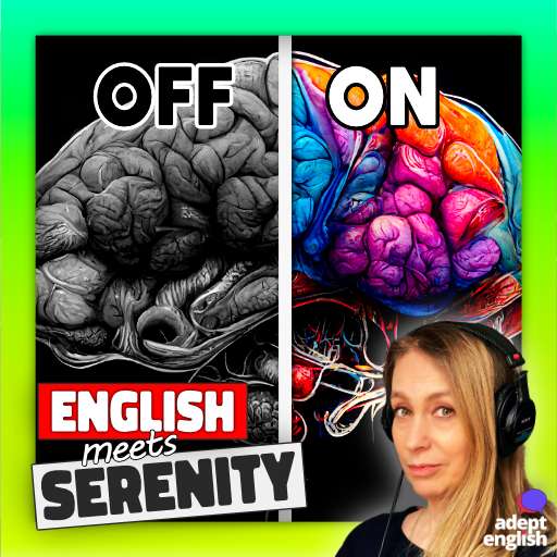 An AI image of a brain half switched on and half switched off. Learn British English and boost your well-being through true rest! Tune into our Spotify podcast for a complete learning experience.