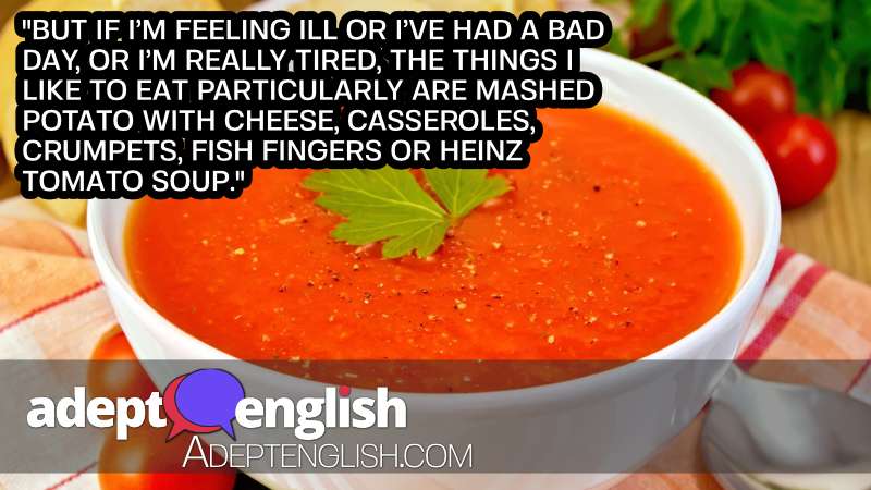 A photograph of a bowl of tomato soup, perfect comfort food on a cold British day.
