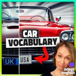 A split screen image of an American and British car. Learn key British and American car words to boost your English skills.