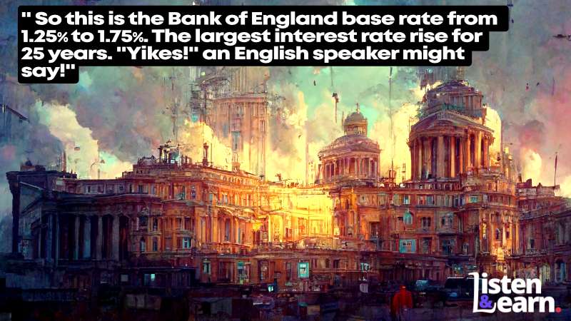 Digital art of a fictional Bank of England. Knowing the various English money and economic phrases will help you in your money dealings.