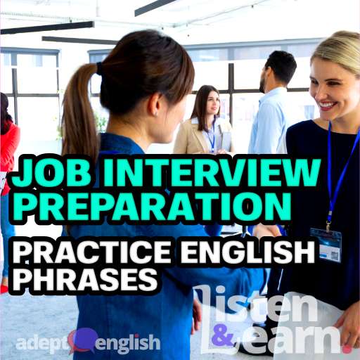 A photograph of businesswomen working in a bright modern office, standing, talking, smiling and shaking hands. English phrases and questions you might encounter in an English language interview.