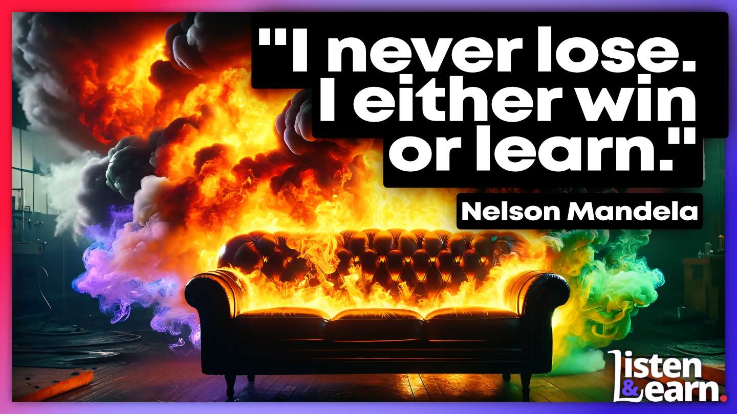 An image of a sofa on fire with noxious fumes billowing into the air. Improve English by listening