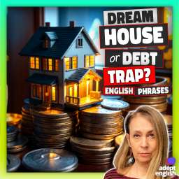An AI image of a dream house on a pile of gold coins. Learn English while diving deep into the UK housing market. Speak confidently!