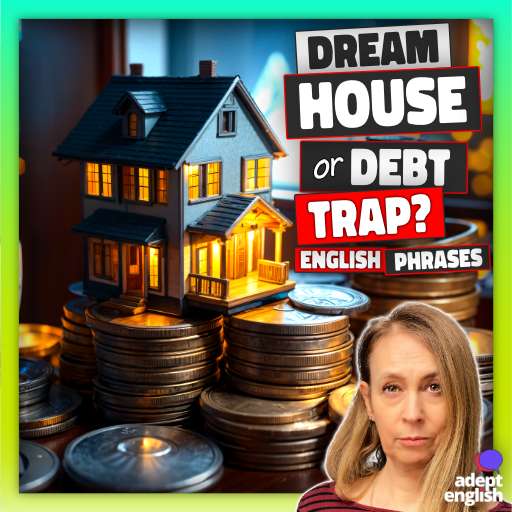An AI image of a dream house on a pile of gold coins. Learn English while diving deep into the UK housing market. Speak confidently!