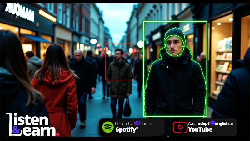 A person wearing AI glasses tracking people. Learn real English through interesting news stories you won’t hear anywhere else.