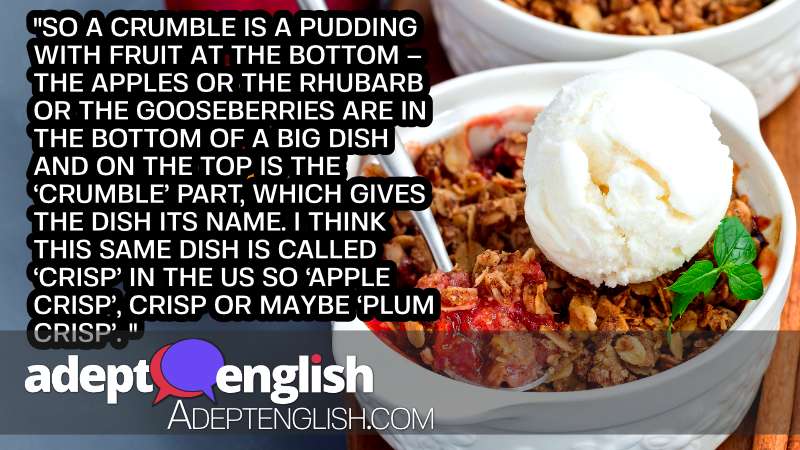 A photograph of a plum crumble pie or plum crisp with oats and spices, served with ice cream. The American version of a British Crumble pudding.