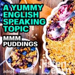 A photograph of a British home-made blueberry crumble with oatmeal, learning to speak English and how to cook yummy food.