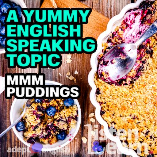 A photograph of a British home-made blueberry crumble with oatmeal, learning to speak English and how to cook yummy food.
