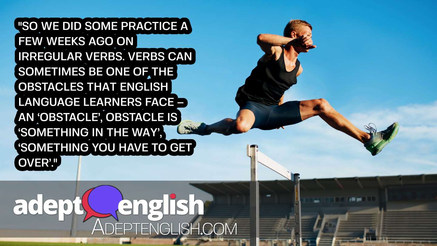 A photograph of a professional sprinter jumping over a hurdle. We help you jump over English language hurdles in this English speaking practice topic.