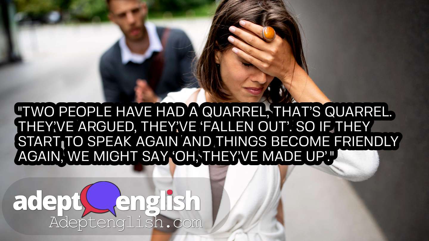 Breakup of couple with man and sad girlfriend outdoor. Helping ESL students with English grammar.