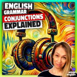 A pair of headphones with sound waves around them, symbolizing active listening. Dive into English grammar-conjunctions with our latest lesson on adeptenglish.com.