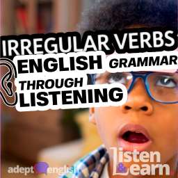 A boy looking confused with a note stuck to his forehead. If you love learning English grammar, but hate learning all the little details, you'll love this podcast. We look at 20 irregular verbs that help you become a better English speaker.