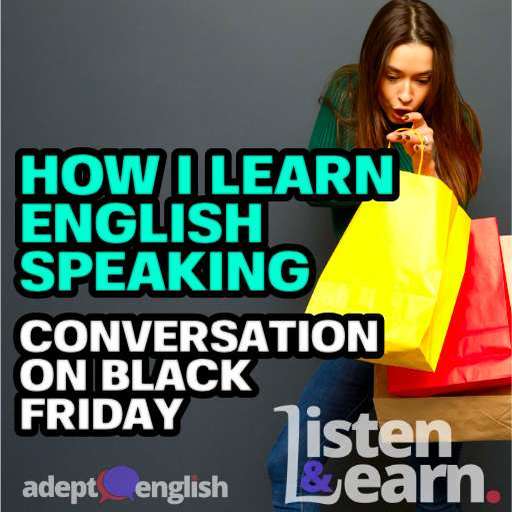 Woman looking in amazement at her shopping bags. English listening and speaking lesson using Black Friday as a discussion topic.