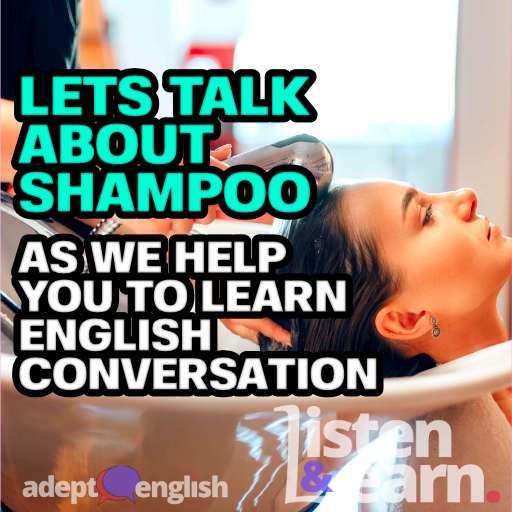 A photograph of a hairdresser washes customer hair in basin. An English conversation about SLS in shampoo.