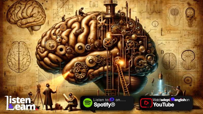 A steampunk illustration of a brain expanding neural networks. Learn how English rewires your mind.